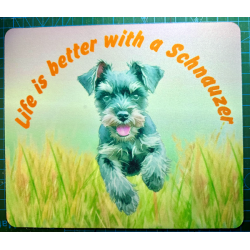 Life Is Better With A Schnauzer Mouse Mat Green and Gold Background 